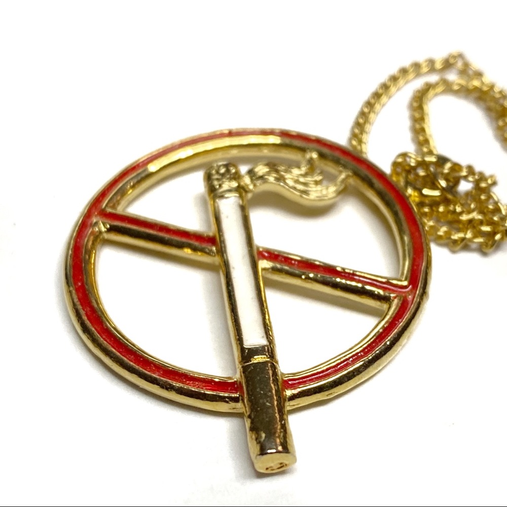 No Smoking Enameled Necklace Gold Tone